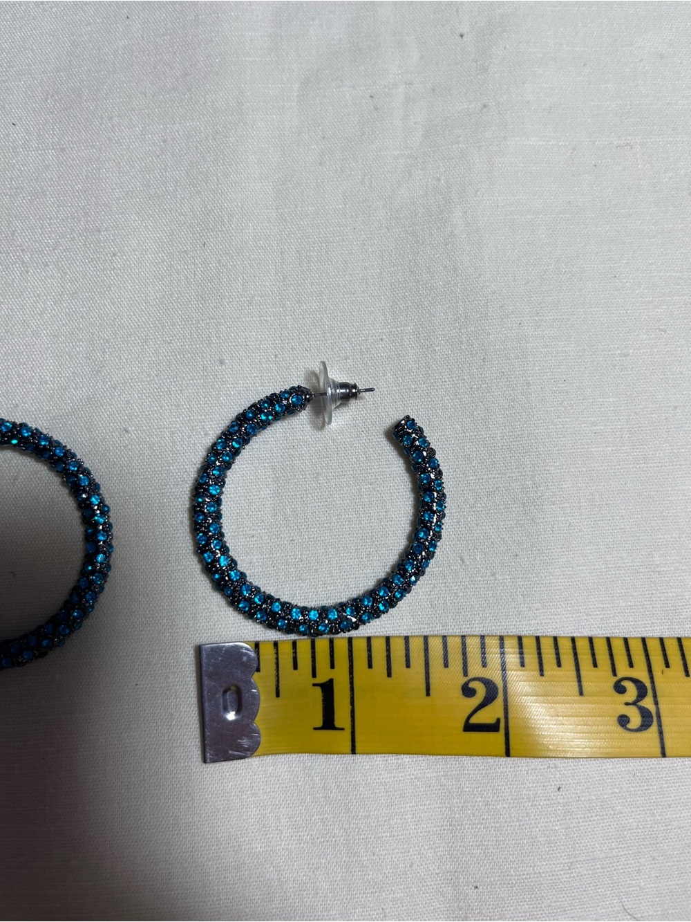 Blue Rhinestone Hoop Earrings - Picture 3 of 4